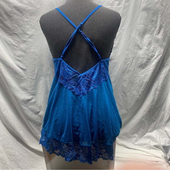Vtg FREDERICKS OF HOLLYWOOD Lace See-Through Babydoll Chemise Slip Blue Sz XL - Picture 6 of 7